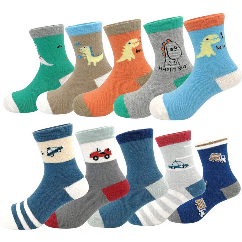 Zumou Toddler Kids Little Boys Fashion Cotton Crew Socks 10 Pack (L(5-7T), Colorful) - Image 1